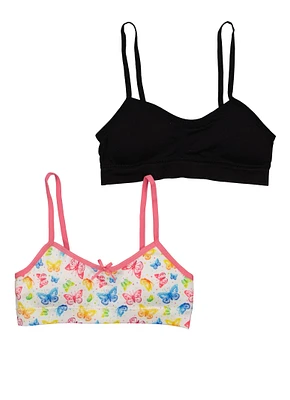 Womens Girls Set of 2 Butterfly Print Cami Bras, Multi, Size S