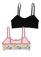 Womens Girls Set of 2 Butterfly Print Cami Bras, Multi, Size S