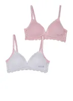 Womens Girls 2 Pack Lace Hem Bras, Multi, Size 34