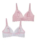 Womens Girls 2 Pack Lace Hem Bras, Multi, Size 36