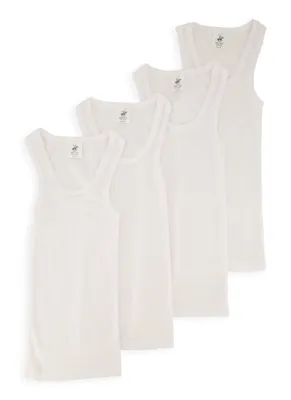 Boys 4 Pack Ribbed Knit Tank Tops, White, Size 12-14