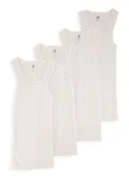 Boys 4 Pack Ribbed Knit Tank Tops, White, Size 4-6