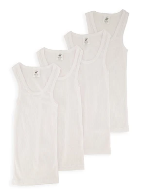 Boys 4 Pack Ribbed Knit Tank Tops, White, Size 12-14