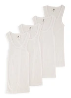 Boys 4 Pack Ribbed Knit Tank Tops, White, Size 12-14