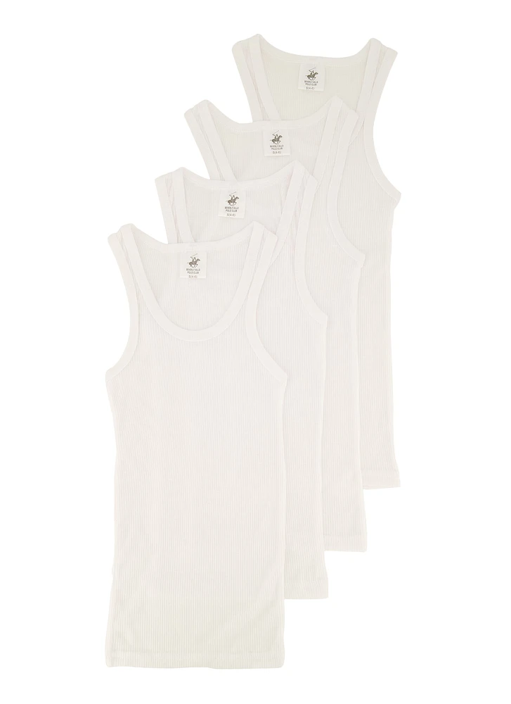 Boys 4 Pack Basic Ribbed Knit Tank Tops, White,