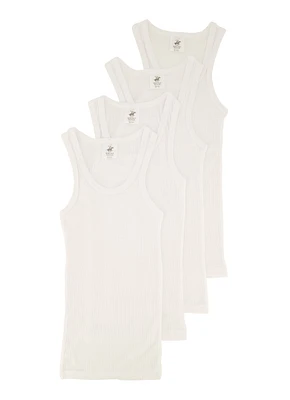 Boys 4 Pack Basic Ribbed Knit Tank Tops, White,