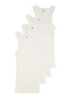Boys 4 Pack Basic Ribbed Knit Tank Tops, White,