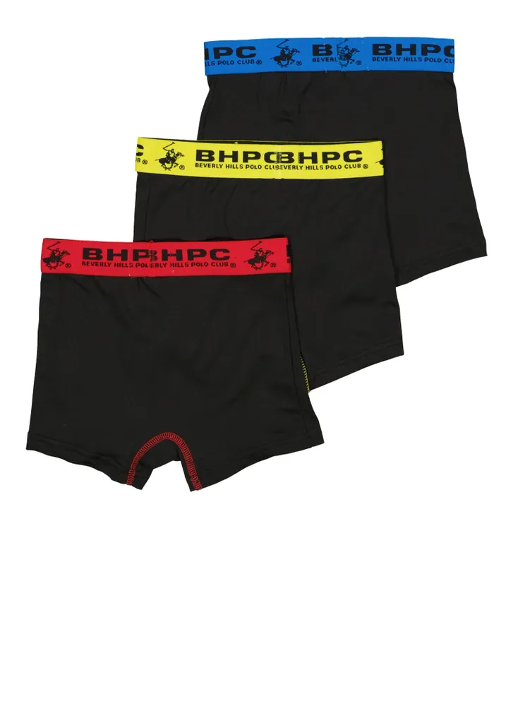 Boys 3 Pack Contrast Stitch Boxer Briefs, Black, Size 8-10