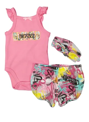 Baby Girls 0-9M Blessed Bodysuit and Shorts, Pink, Size 0-3M