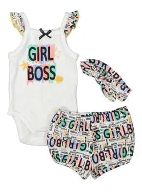 Baby Girls 0-9M Girl Boss Bodysuit and Shorts, Multi, Size 6-9M