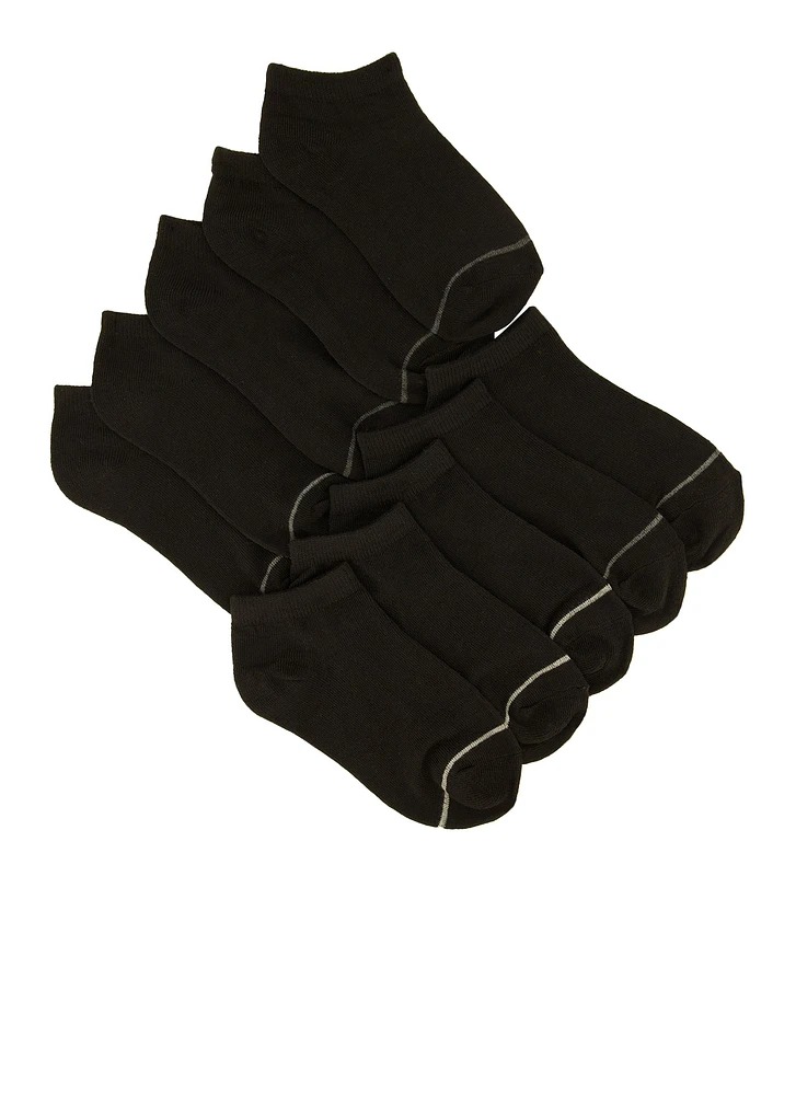 Boys Contrast Trim Low Cut Ankle Socks 10 Pack,