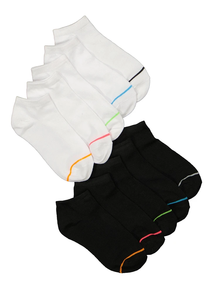 Boys Contrast Trim Ankle Socks 10 Pack, Multi
