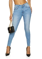 Womens WAX Five Pocket Solid Skinny Jeans, Blue,