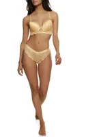 Womens Bebe Scalloped Lace Longline Bra and Panty Set, Yellow, Size 36C