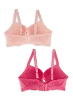 Womens Plus Size Bebe 2 Pack Floral Lace Plunge Bras, Pink, Size 34DD