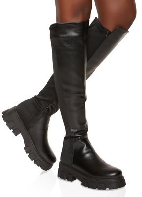 Elastic Back Lug Sole Boots Black Size: