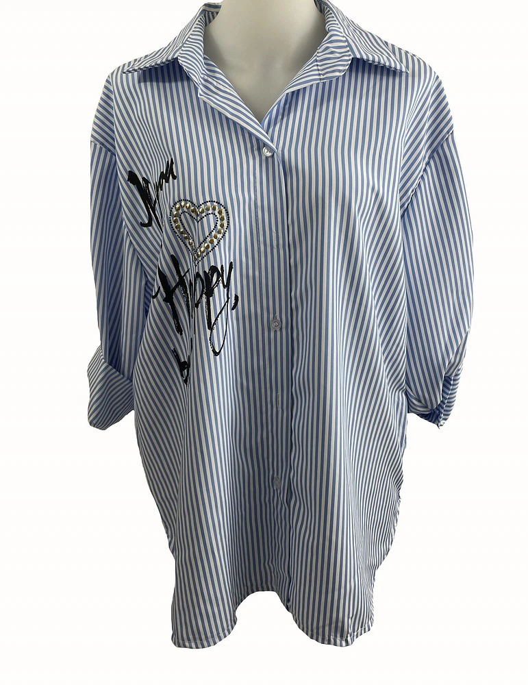 Striped blouse with scripts/heart
