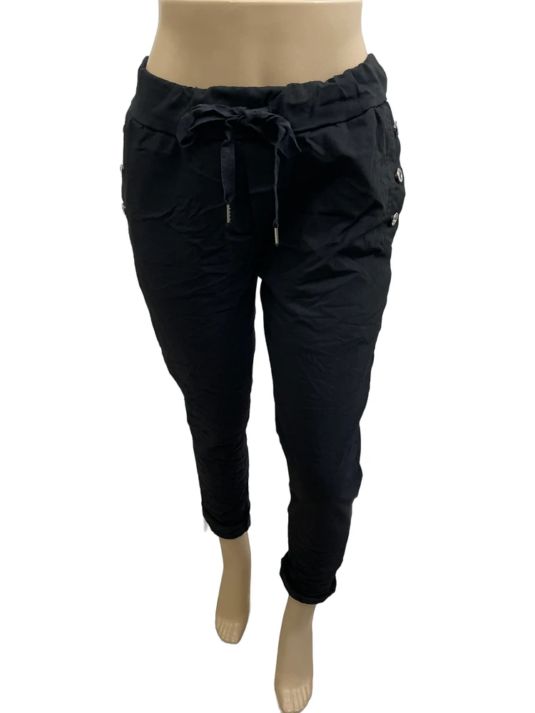 Pantalon d'Italie uni orné de faux-boutons latéraux