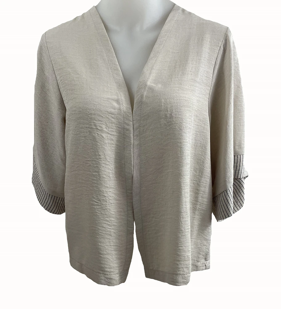Cardigan texturé aux bouts de manches rayés
