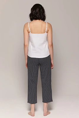 Pyjama 100% coton camisole unie/pantalon rayé