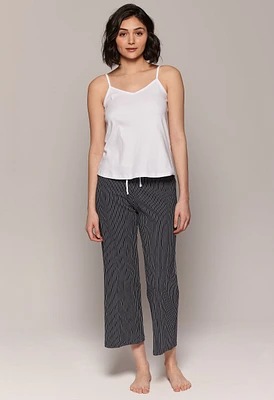 Pyjama 100% coton camisole unie/pantalon rayé