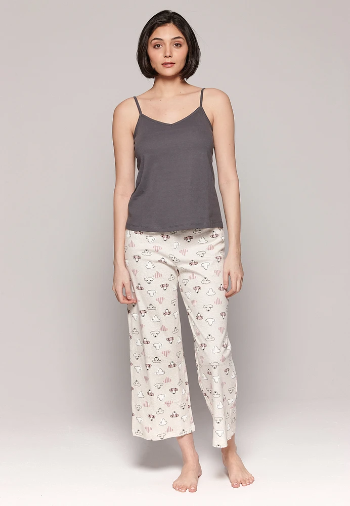 Pyjama 100% coton camisole unie/pantalon imprimé chiens