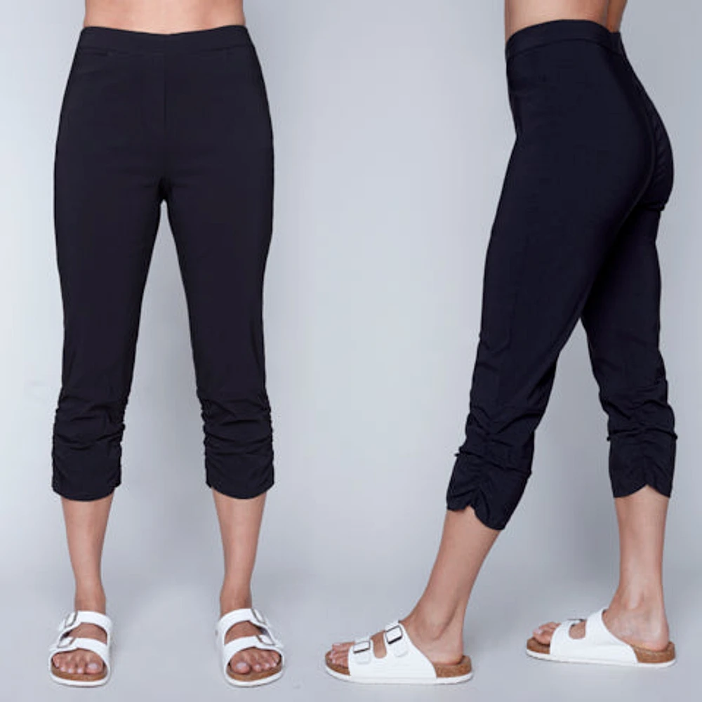 Pantalon capri tout aller plissé au bas - Carré Noir