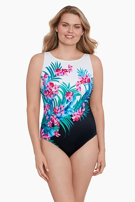 Maillot 1p exotique encolure haute Fiji Isle