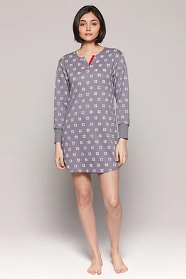 Robe de nuit à manches longues en jacquard imprimé flocons