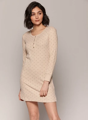 Robe de détente en rib texturé imp. fleurs minimalistes