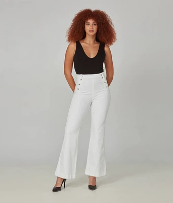 Pantalon jean évasé taille très haute 4 boutons lat.