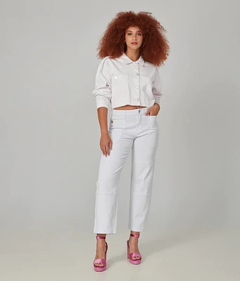 Pantalon cargo à taille haute blanc