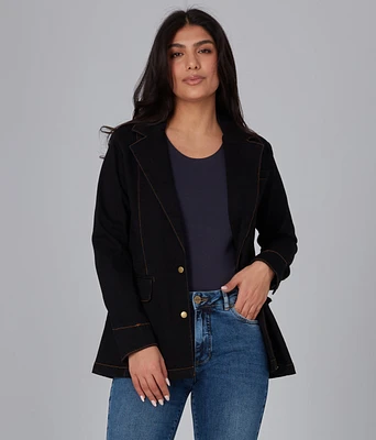 Veste-blazer en jean extensible avec coutures contrastantes