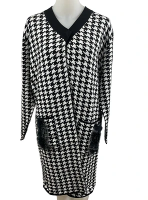 Cardigan long en tricot pieds de poule