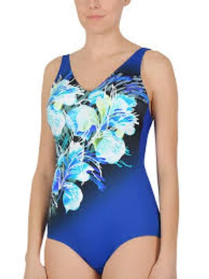 Maillot 1 pce fleurs en biais