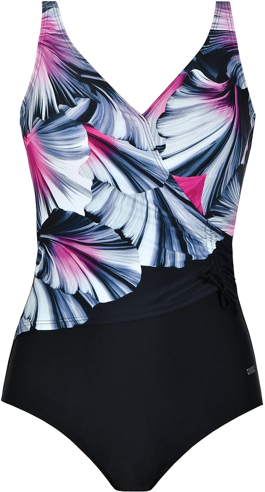 Maillot 1 pce fauxkini croisé fleurs exotiques