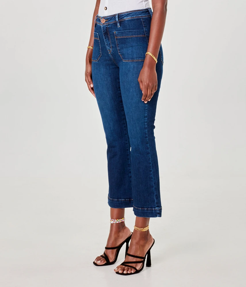 Pantalon capri bootcut à taille haute en jean extensible et durable