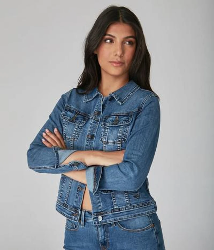 Veste en denim classique bleu jean extensible