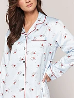 Chemise en satin brossé imprimée oiseaux