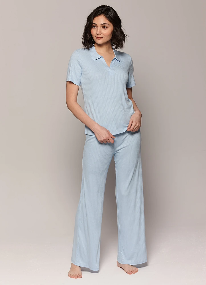 Ensemble de détente au col polo/pantalon palazzo