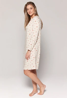 Robe de nuit à manches longues imp. petites fleurs