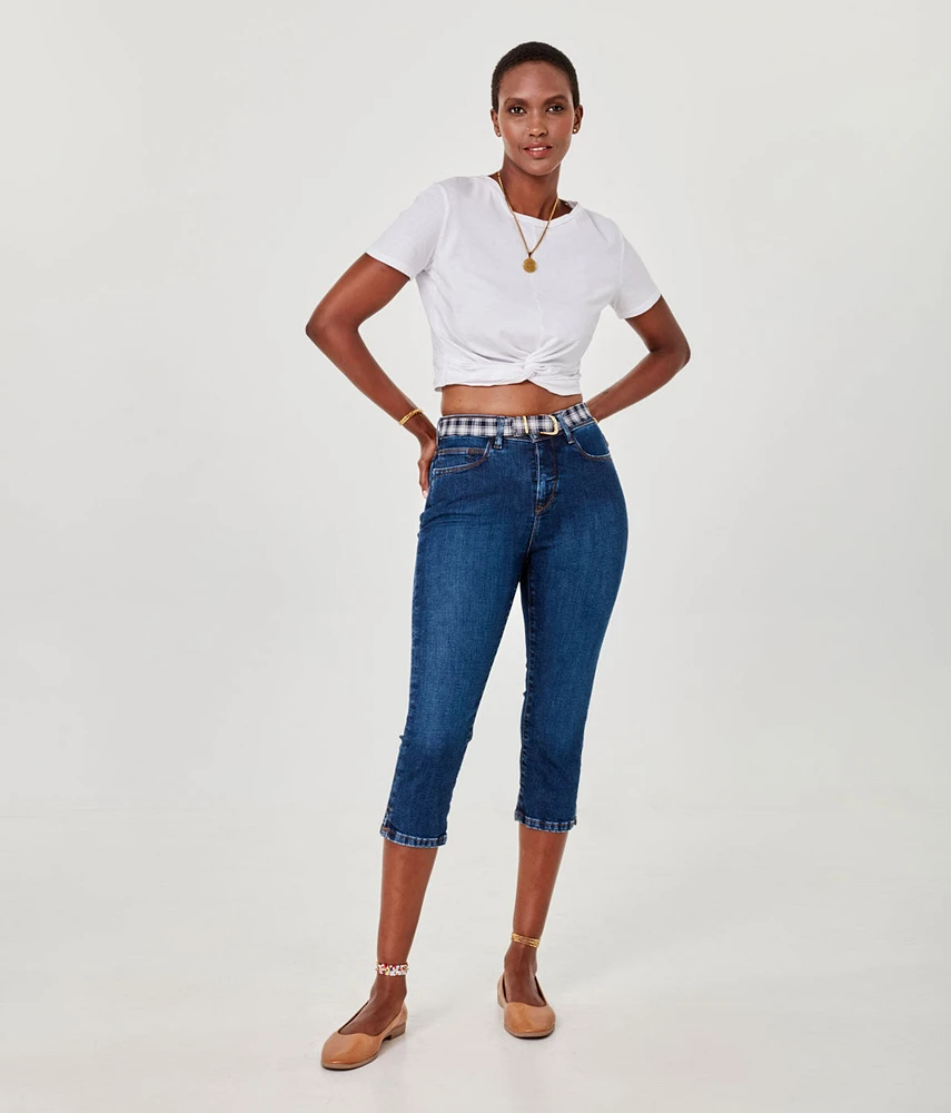 Pantalon capri à taille haute en jean extensible et durable