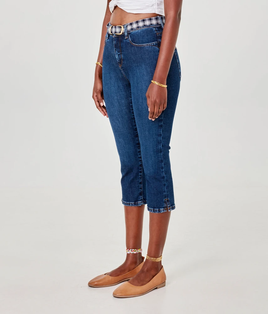 Pantalon capri à taille haute en jean extensible et durable