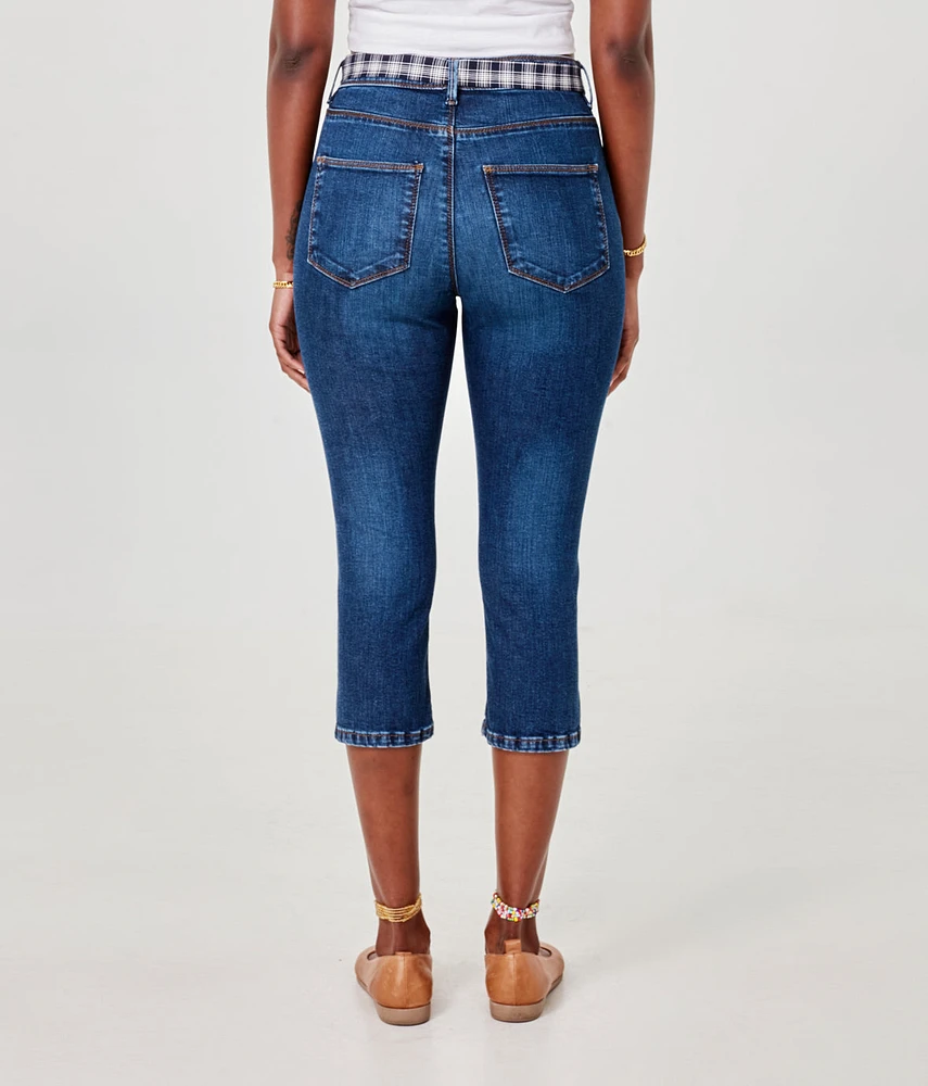 Pantalon capri à taille haute en jean extensible et durable