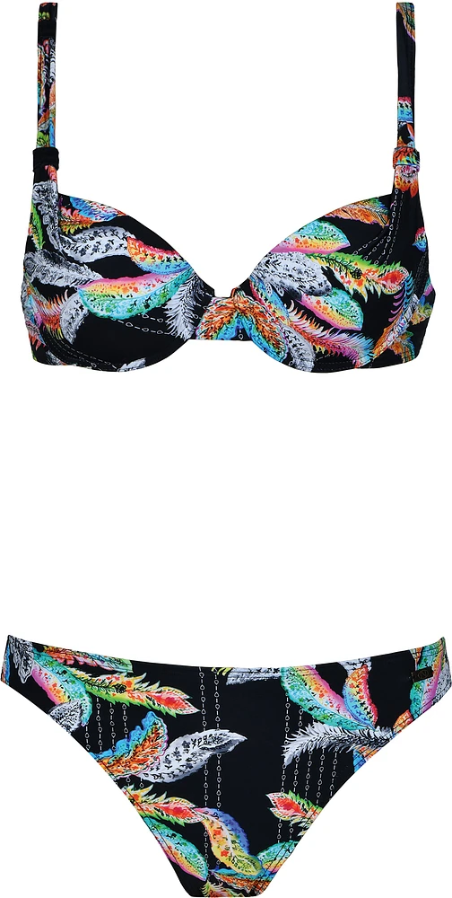 Ensemble maillot bikini coussiné imprimé de plumes