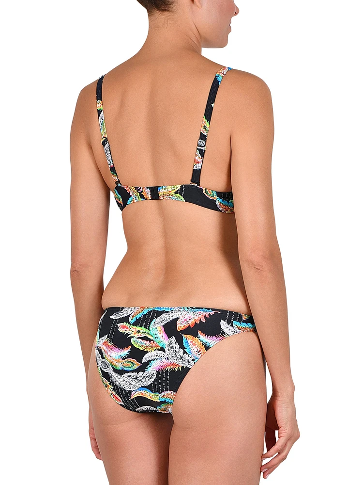 Ensemble maillot bikini coussiné imprimé de plumes