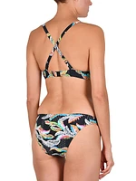 Ensemble maillot bikini coussiné imprimé de plumes