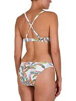 Ensemble maillot bikini coussiné imprimé de plumes