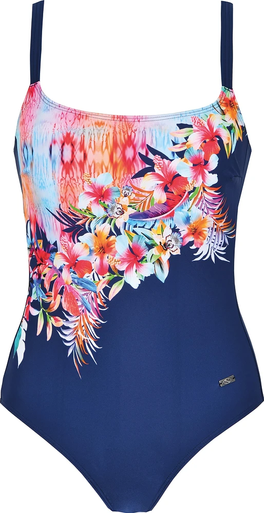 Maillot 1 pce marine imp. floral en biais