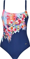 Maillot 1 pce marine imp. floral en biais